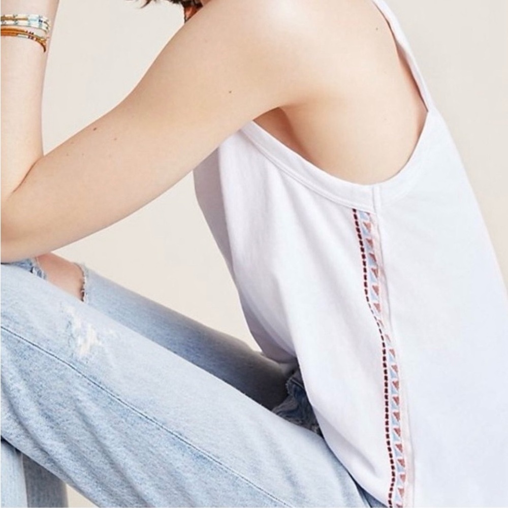 Anthropologie Dolan Lucy White Tank Top with Embroidered Detail open back